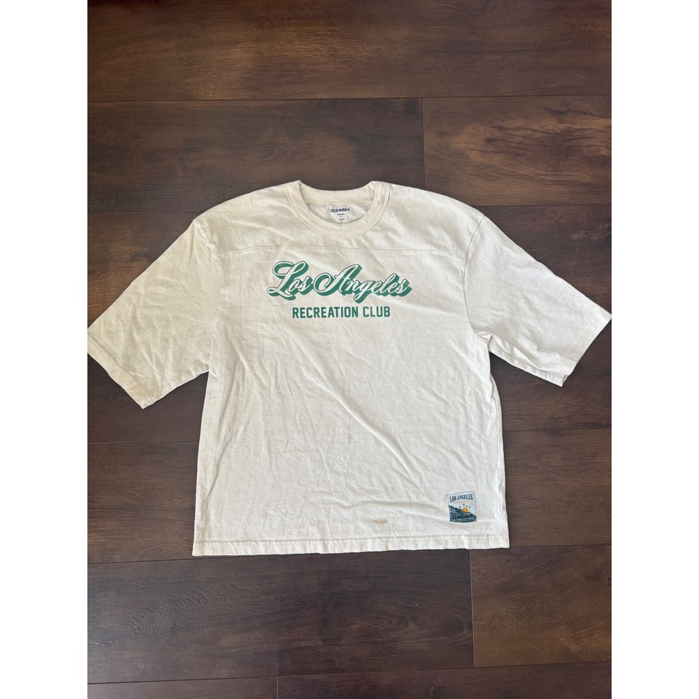 Old Navy Los Angeles Recreation Club Cropped Graphic T-Shirt Cream Green Small